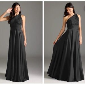 Azazie | A-Line Black One-Shoulder Stretch Satin Bridesmaid Dress size 2A